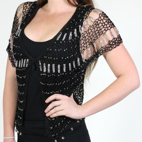 Black with Silver Beads Evening Cardigan - Picture 1 of 3